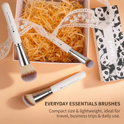 Makeup Brushes 3Pcs Foundation Contour Brush& Concealer Brush& Blusher Brush Face Kabuki Blush Bronzer Travel Buffing Stippling Contour Liquid Blending Makeup Brush Set White