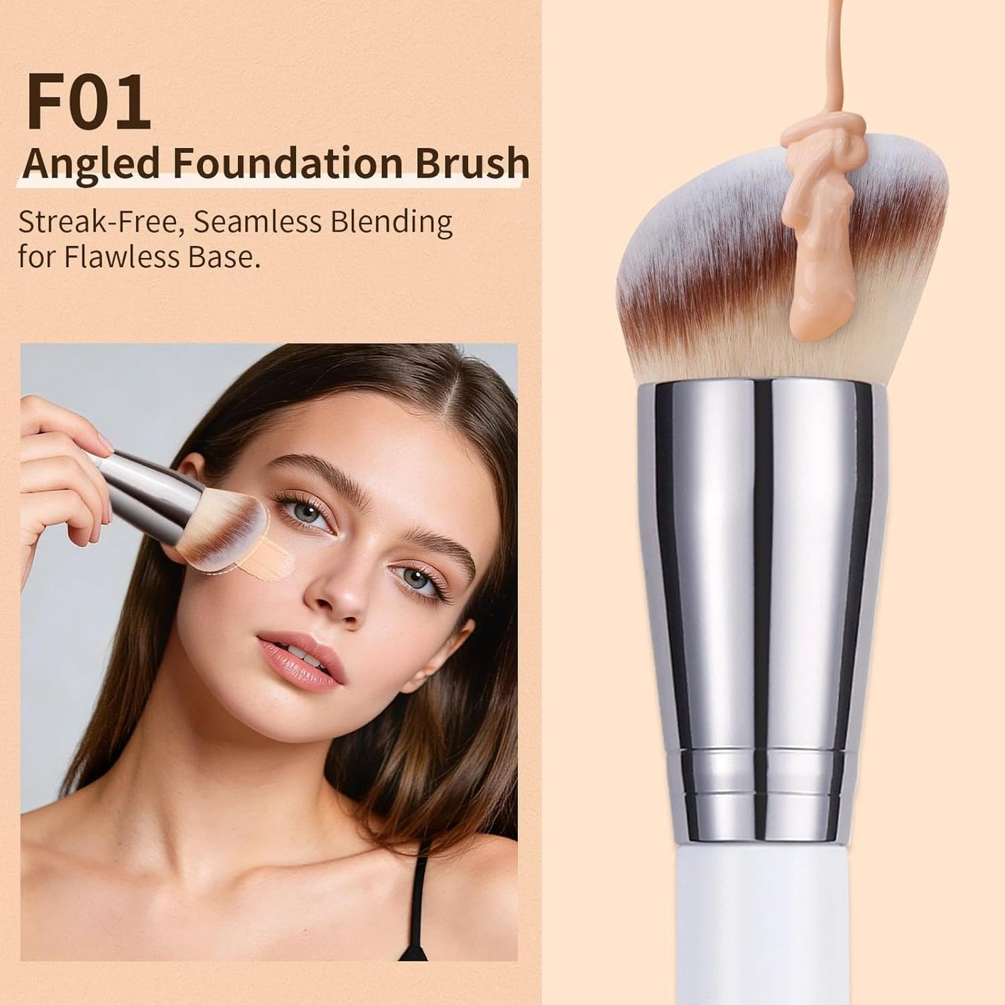 Makeup Brushes 3Pcs Foundation Contour Brush& Concealer Brush& Blusher Brush Face Kabuki Blush Bronzer Travel Buffing Stippling Contour Liquid Blending Makeup Brush Set White