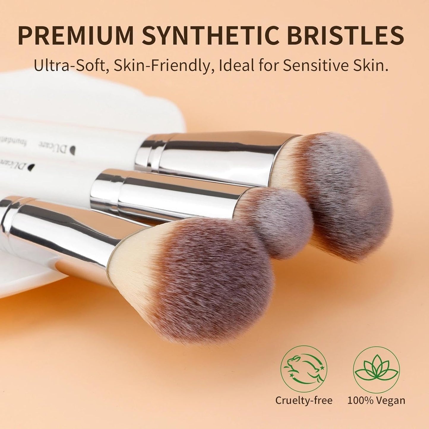 Makeup Brushes 3Pcs Foundation Contour Brush& Concealer Brush& Blusher Brush Face Kabuki Blush Bronzer Travel Buffing Stippling Contour Liquid Blending Makeup Brush Set White