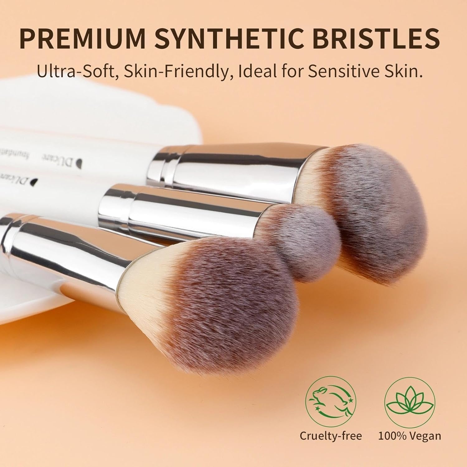 Makeup Brushes 3Pcs Foundation Contour Brush& Concealer Brush& Blusher Brush Face Kabuki Blush Bronzer Travel Buffing Stippling Contour Liquid Blending Makeup Brush Set White