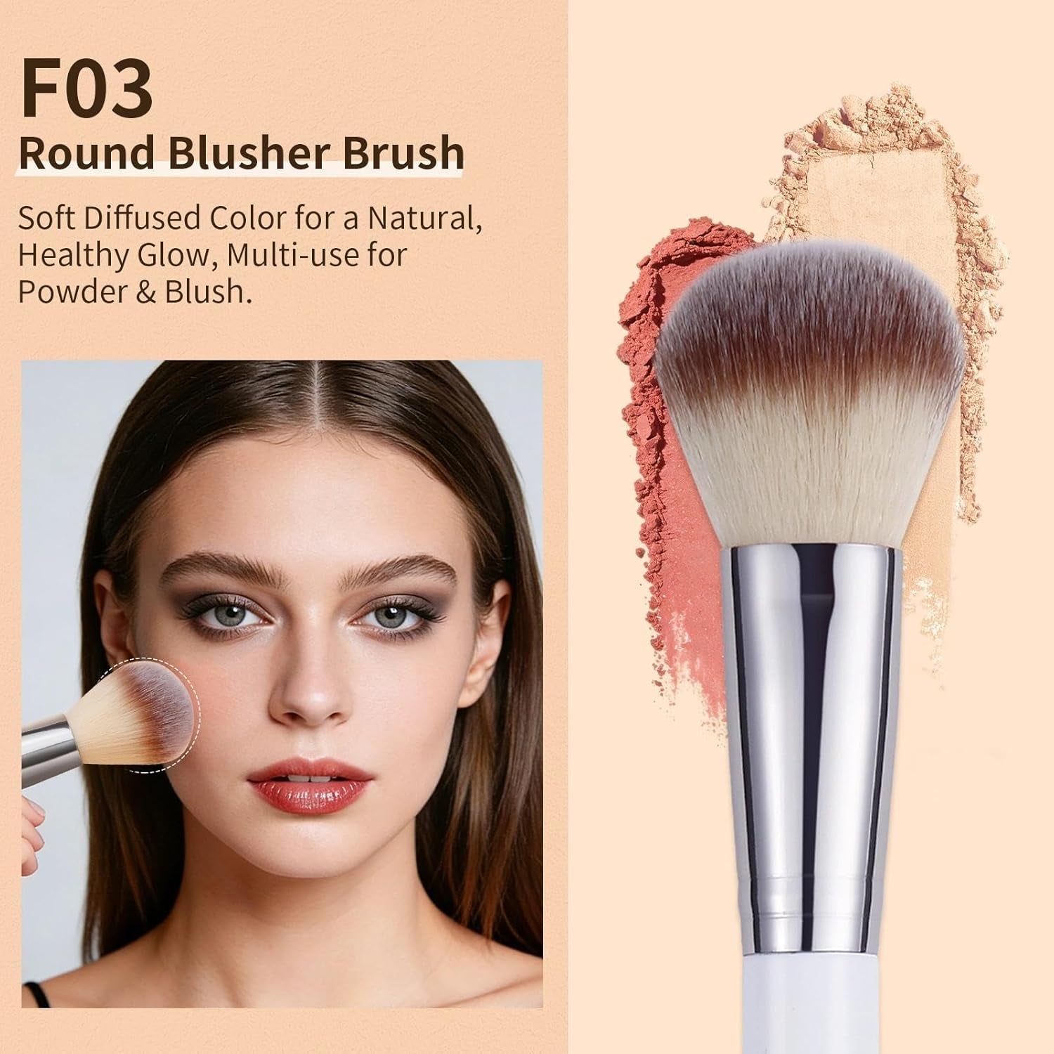 Makeup Brushes 3Pcs Foundation Contour Brush& Concealer Brush& Blusher Brush Face Kabuki Blush Bronzer Travel Buffing Stippling Contour Liquid Blending Makeup Brush Set White