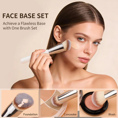 Makeup Brushes 3Pcs Foundation Contour Brush& Concealer Brush& Blusher Brush Face Kabuki Blush Bronzer Travel Buffing Stippling Contour Liquid Blending Makeup Brush Set White
