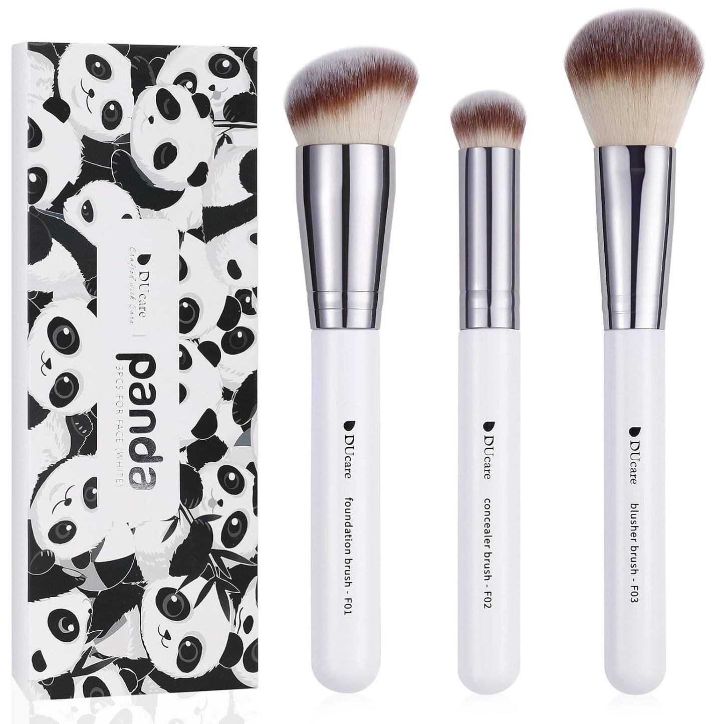 Makeup Brushes 3Pcs Foundation Contour Brush& Concealer Brush& Blusher Brush Face Kabuki Blush Bronzer Travel Buffing Stippling Contour Liquid Blending Makeup Brush Set White